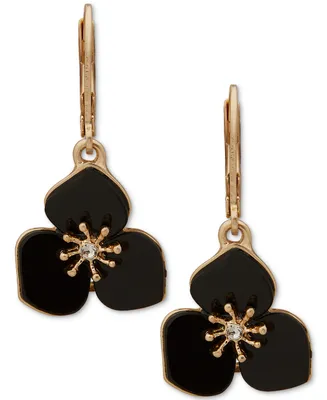 lonna & lilly Gold-Tone Pave Jet Flower Drop Earrings