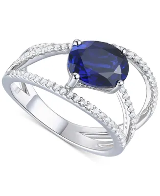 Lab-Grown Blue Sapphire (2-1/3 ct. t.w.) & Lab-Grown White Sapphire (3/8 ct. t.w.) Openwork Statement Ring in Sterling Silver
