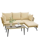 Costway 3 Pcs L-Shaped Patio Sofa Set Conversation Furniture with Cushions Deck Garden