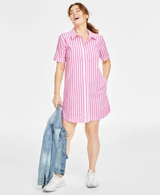 On 34th Women's Striped Short-Sleeve Shirt Dress, Created for Macy's