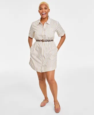 On 34th Women's Striped Short-Sleeve Shirt Dress, Created for Macy's