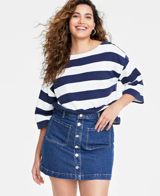 On 34th Women's Stripe Boat-Neck Top, Created for Macy's