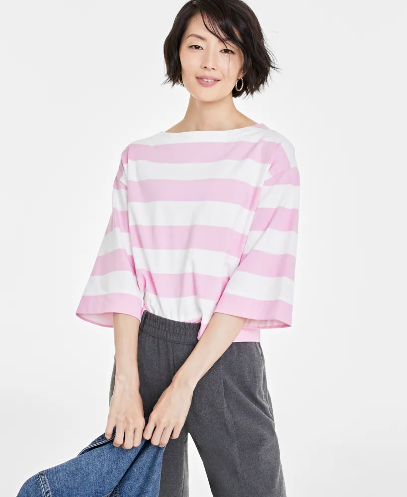 On 34th Women's Stripe Boat-Neck Top, Created for Macy's