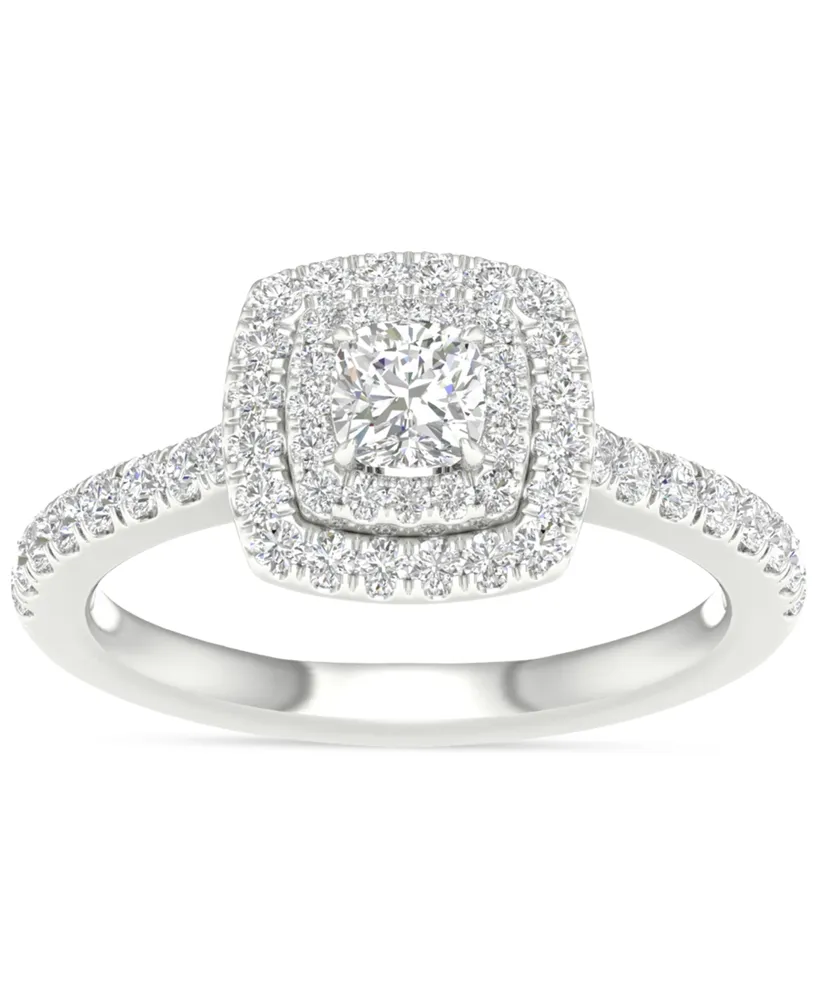 Diamond Cushion Double Halo Engagement Ring (3/4 ct. t.w.) in 14k White Gold