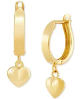 Dangle Heart Huggie Hoop Earrings in 10k Gold