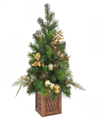National Tree Company, 3' Christmas Yuletide Glam Decorated Table Top Tree in Pot, 35 Warm Led Lights- Battery Operated with Remote Control
