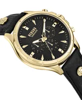 Versus Versace Men's Multifunction Quartz Chrono Lion Modern Black Leather Strap Watch 45mm