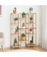 Costway Bamboo 11-Tier Plant Stand Utility Shelf Free Standing Storage Rack Pot Holder