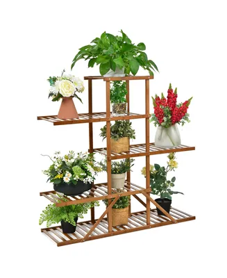 Costway Bamboo Plant Stand 5 tier 10 Potted Shelf Display Holder