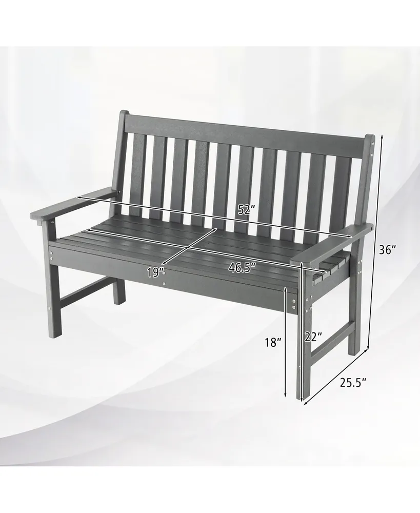 Garden Bench All-Weather Hdpe 2-Person Outdoor Bench for Front Porch Backyard