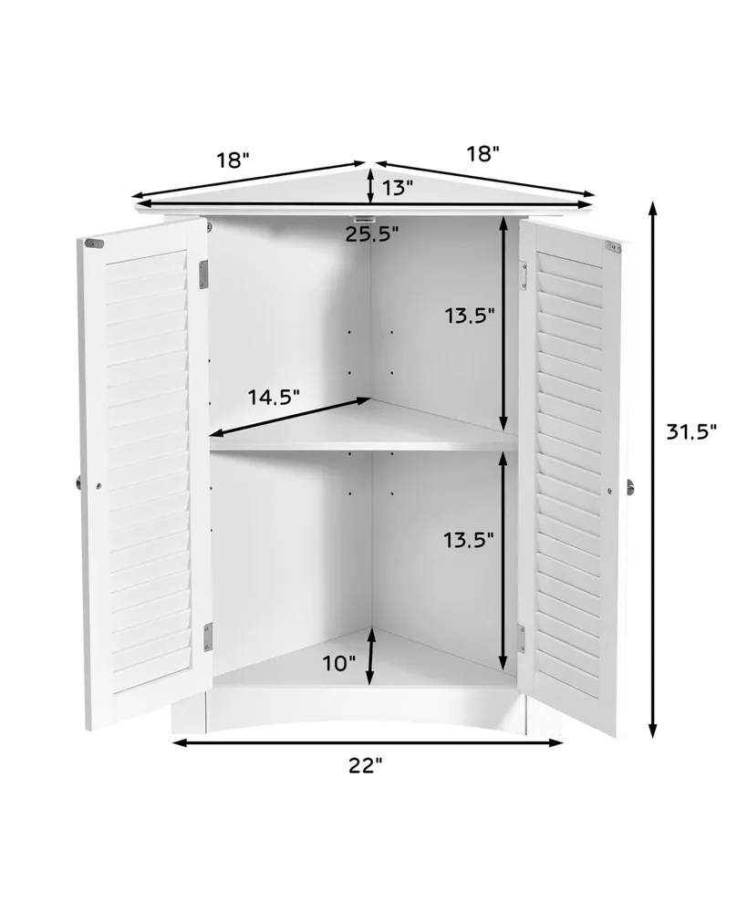 Corner Storage Cabinet Freestanding Floor Cabinet Bathroom w/ Shutter Door
