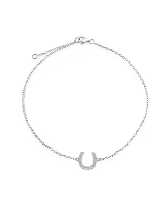 Bling Jewelry Delicate Pave Cz Accent Equestrian Horseshoe Anklet Lucky Charm Anklet Bracelet Sterling Silver Flexible 9-10 Inch Extender