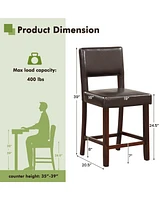 Set of 2 Upholstered Bar Stools 24.5'' Dining Chairs with Back