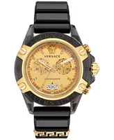 Versace Men's Icon Active Swiss Chronograph Diamond (0.15 ct. t.w.) Black Silicone Strap Watch 44mm