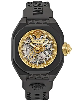 Versace Men's Swiss Automatic V-Legend Skeleton Black Rubber Strap Watch 42mm