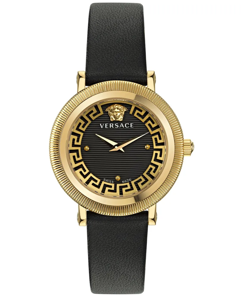 Versace Women's Swiss Greca Flourish Black Leather Strap Watch 35mm