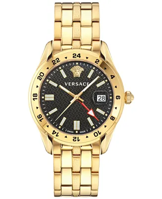 Versace Men's Swiss Greca Time Gmt Gold Ion Plated Stainless Steel Bracelet Watch 41mm