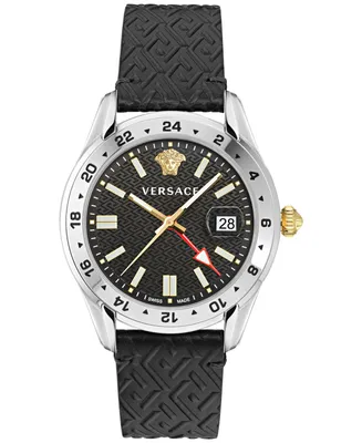 Versace Men's Swiss Greca Time Gmt Leather Strap Watch 41mm
