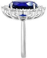 Effy Lab Grown Sapphire (6-5/8 ct.t.w.) & Lab Grown Diamond (2-1/20 ct. t.w.) Halo Ring in 14k White Gold