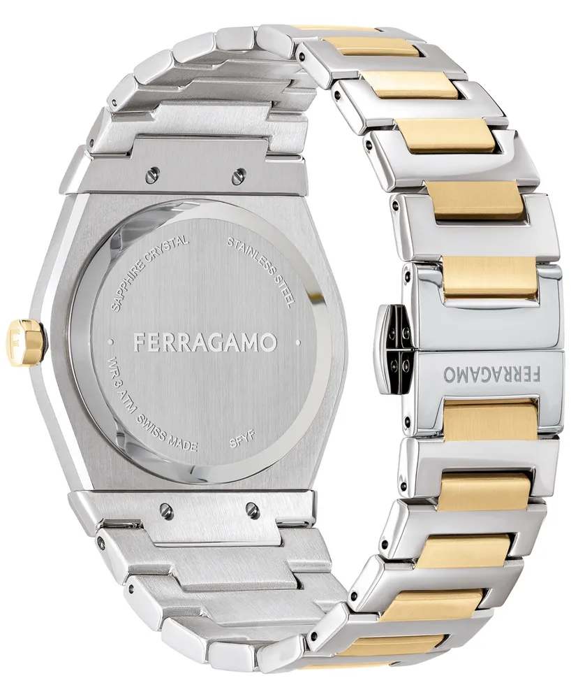 Salvatore Ferragamo Men's Vega Holiday Capsule Swiss Diamond (0.06 ct. t.w.) Two-Tone Stainless Steel Bracelet Watch 40mm