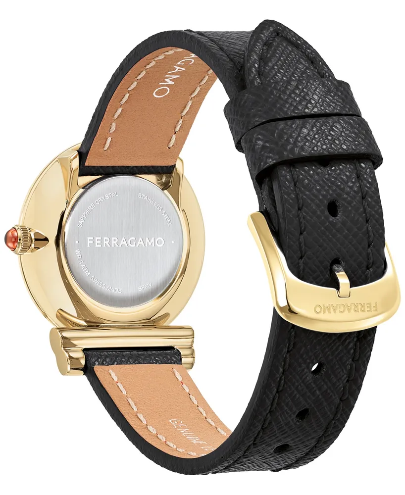 Salvatore Ferragamo Women's Gancini Swiss Black Leather Strap Watch 28mm