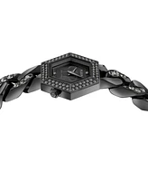 Philipp Plein Women's The Hexagon Black-Tone Stainless Steel Crystal Link Bracelet Watch 28mm