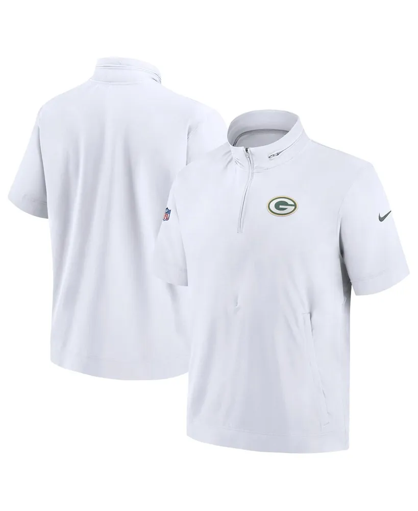 Men's Nike White Green Bay Packers Sideline Coach Short Sleeve Hoodie Quarter-Zip Jacket