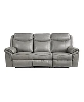 White Label Calico 89" Double Reclining Sofa with Center Drop-Down Cup Holders, Power Outlets