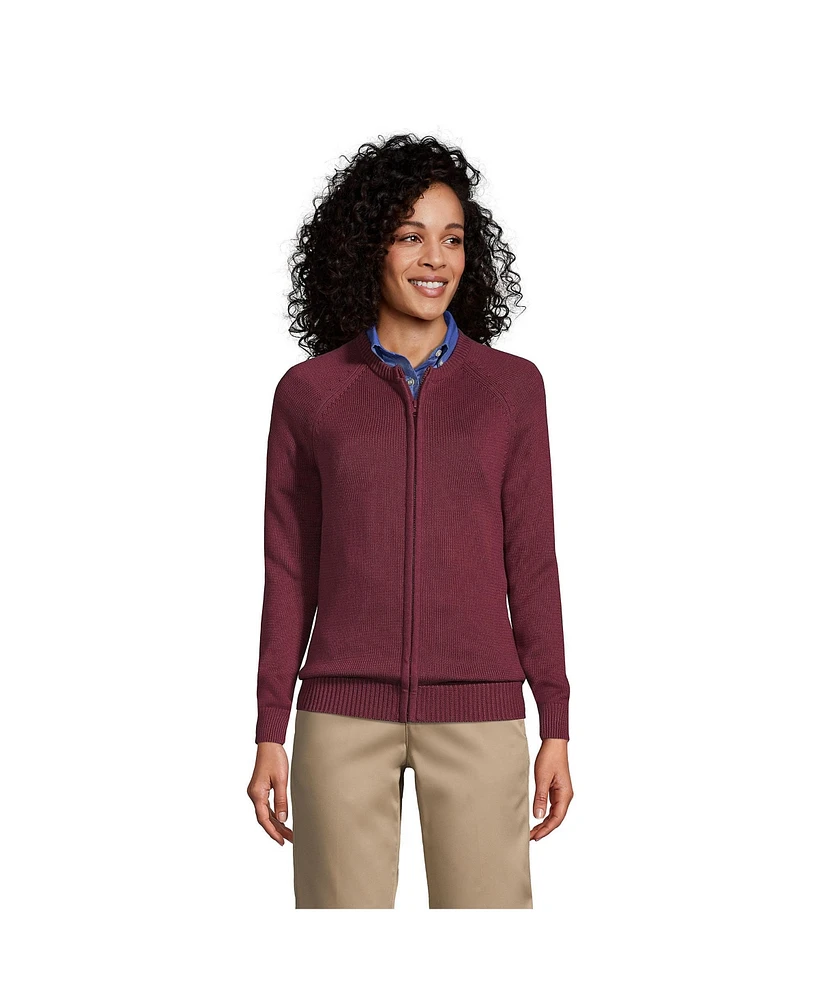 Lands' End Women's School Uniform Cotton Modal Zip-front Cardigan Sweater