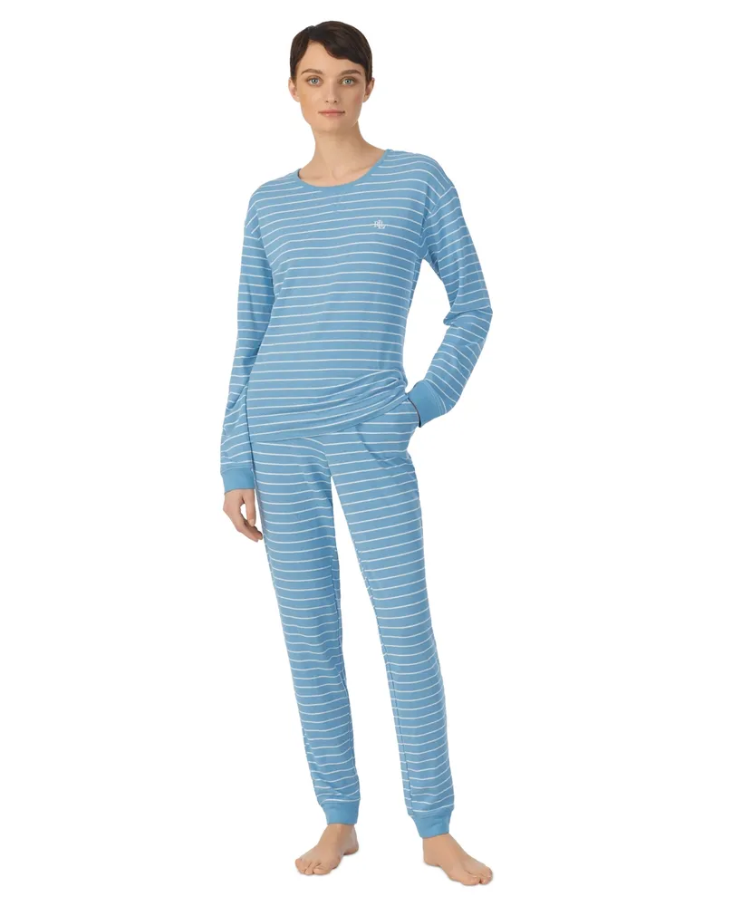 Lauren Ralph Lauren Women's Long Sleeve Crew Neck Jogger Pants 2 Piece Pajama  Set