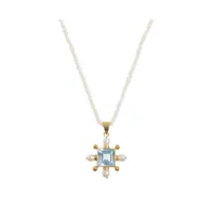 Seed Pearl Necklace With Blue Topaz Cross Pendant