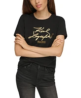 Karl Lagerfeld Paris Women's Metallic Logo Print T-Shirt, Regular & Petite