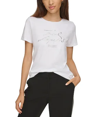 Karl Lagerfeld Paris Women's Metallic Logo Print T-Shirt
