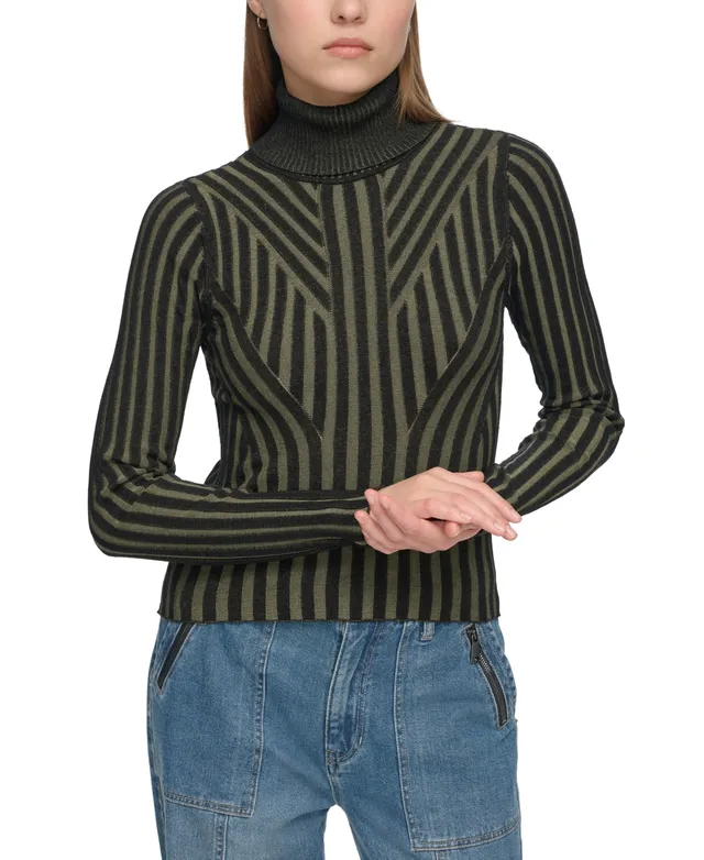 Dkny Jeans Women's Faux-Leather-Logo Turtleneck Sweater