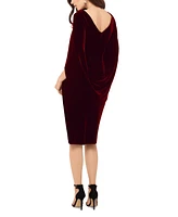 Betsy & Adam Petite Velvet Cape-Sleeve Drape-Back Dress