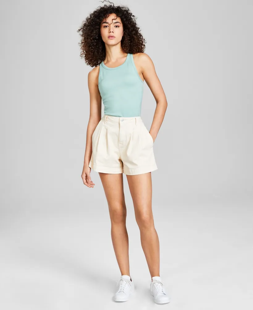 And Now This Women's High Rise Pleat-Front Denim Shorts, Created for Macy's