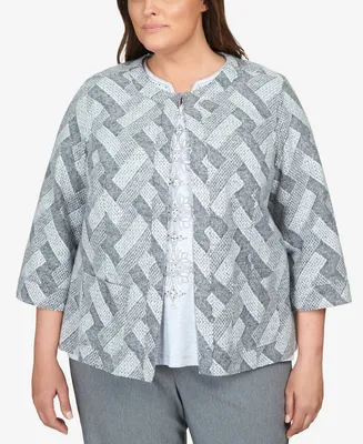 Alfred Dunner Plus Size Point of View GeometricTexture Crew Neck Jacket