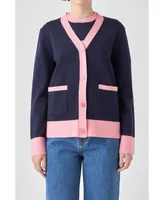 English Factory Women's Contrast V-neck Cardigan