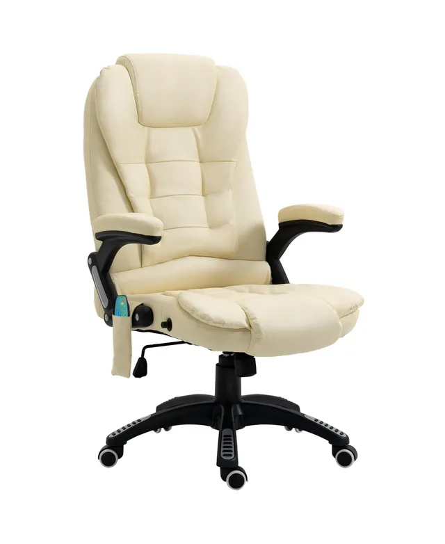 Vinsetto Microfibre Vibration Massage Office Chair, Heated Reclining Computer Chair with Footrest - Cream White