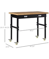 Homcom 47" Mobile Project Workbench Station with Adjustable Legs, Black/Natural