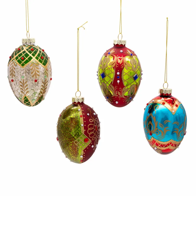 Kurt Adler 65mm Glass Egg Ornaments, 4 Piece Set