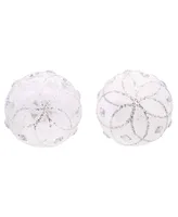 Kurt Adler 80mm Jeweled Clear Feather Effect Ball Ornaments, 6 Piece Set