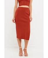 endless rose Women's Side Slit Detailed Knit Midi Skirt