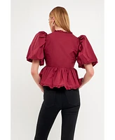 endless rose Women's Puff Sleeve Peplum Top