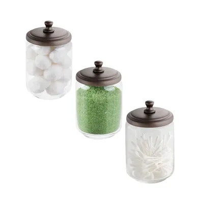 mDesign Small Round Glass Apothecary Storage Canister Jars, 3 Pack