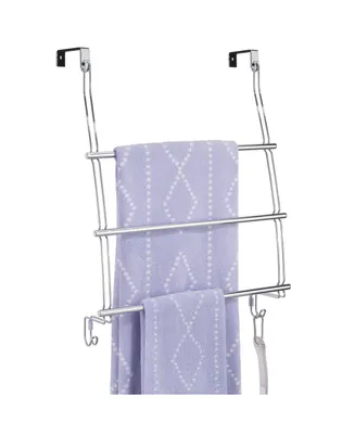 mDesign Adjustable Metal 3-Tier Bath Over Door Towel Rack Holder