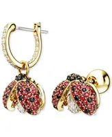 Swarovski Gold-Tone Multicolor Crystal Ladybug Mismatch Hoop & Stud Earrings