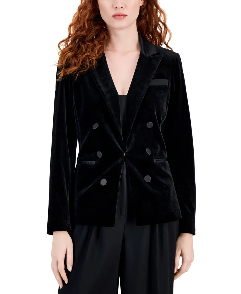 Tahari Asl Women's Velvet Faux-Double-Breasted Blazer