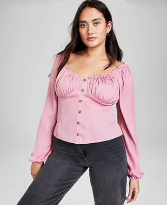 And Now This Women's Blouson-Sleeve Button-Front Top, Created for Macy's