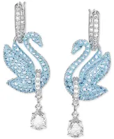 Swarovski Silver-Tone Blue & White Crystal Iconic Swan Drop Earrings